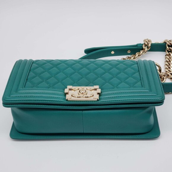 100% Authentic CHANEL Boy Small Green Leather Shoulder Bag 2650-080524 - Picture 7 of 16